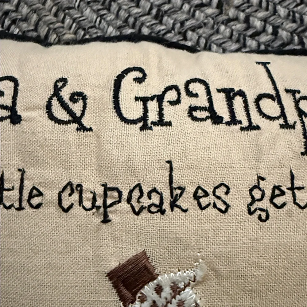 Vintage embroidered Grandma's & Grandpa's Place Cupcake Pillow lg1